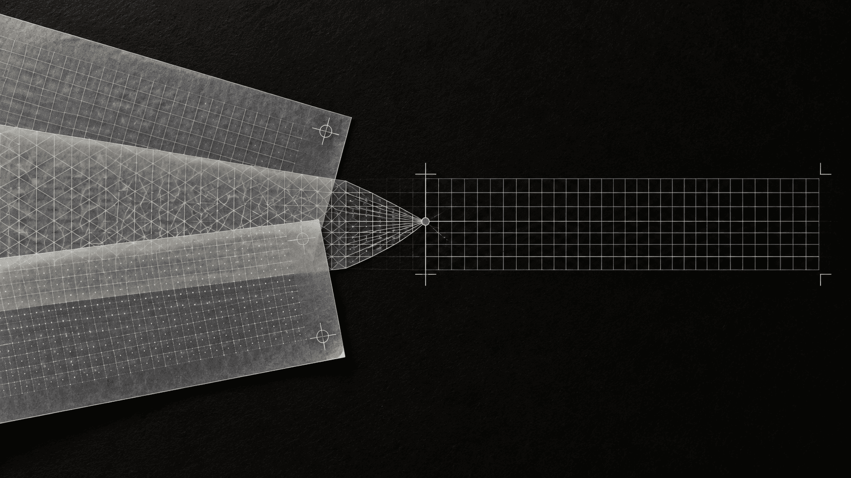 Several differently structured grids converging into one aligned grid